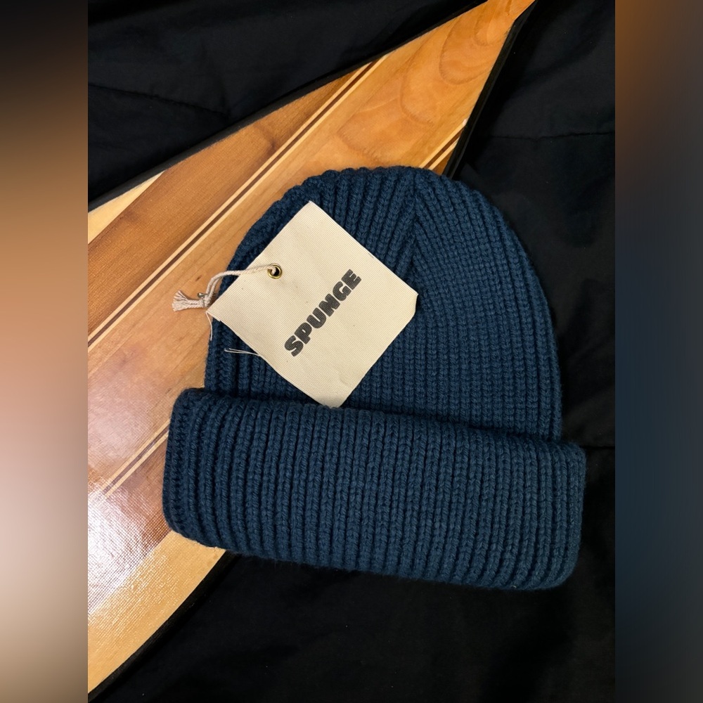Spunge navy blue beanie by Salehe Bembury.